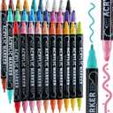 30 Colors Dual Tip Acrylic Paint Markers, Premium Dot & Fine Tip Coloring Paint Pens for Rock, Wood, Fabric, Canvas, Glass, Paper, Ceramic, Scrapbook, Vision Board and DIY Crafts Supplies Art Gifts