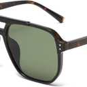 PORADAY Retro Aviator Sunglasses for Women Men Trendy Classic 70s Square Frame Sun Glasses Vintage Aviators Shades (Leopard/G15)