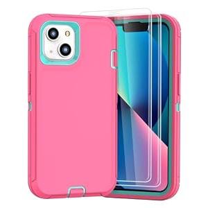 XINLINE Compatible with iPhone 13 Case [2 Screen Protectors ] Military Grade Full Body Cover, Heavy Duty Shockproof Drop Proof Protection Case 6.1"(Pink Blue)