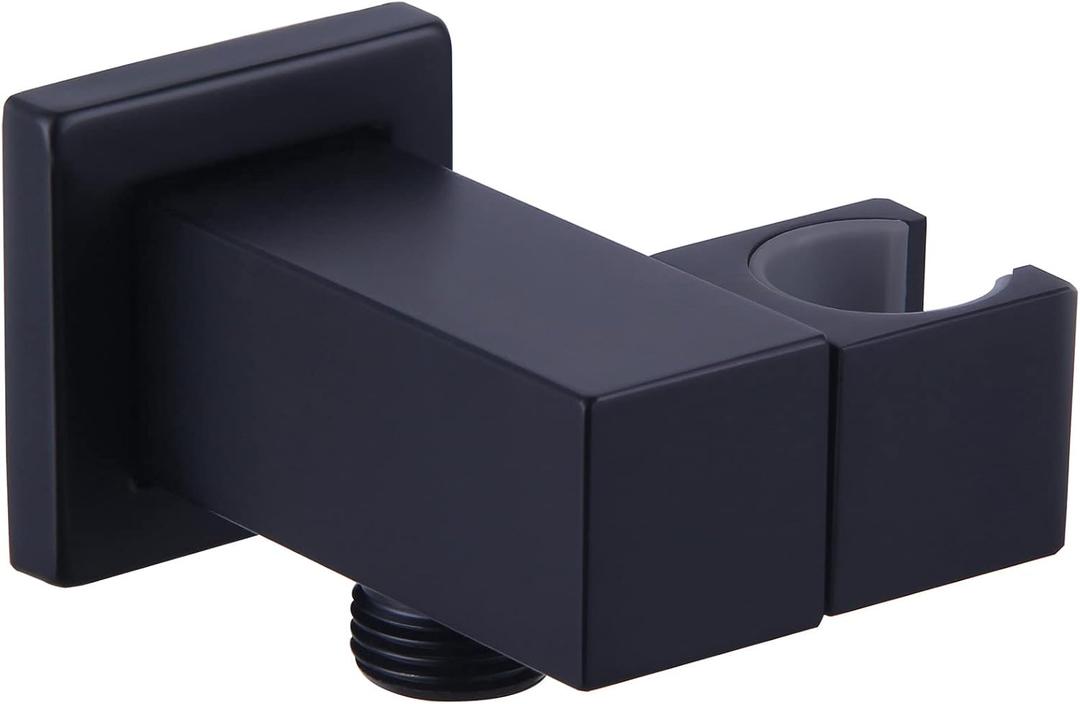 Wall Union with Hand Shower Holder, Angle Simple Brass Wall Mounted Supply Elbow with Adjustable Shower Wand Bracket Matte Black