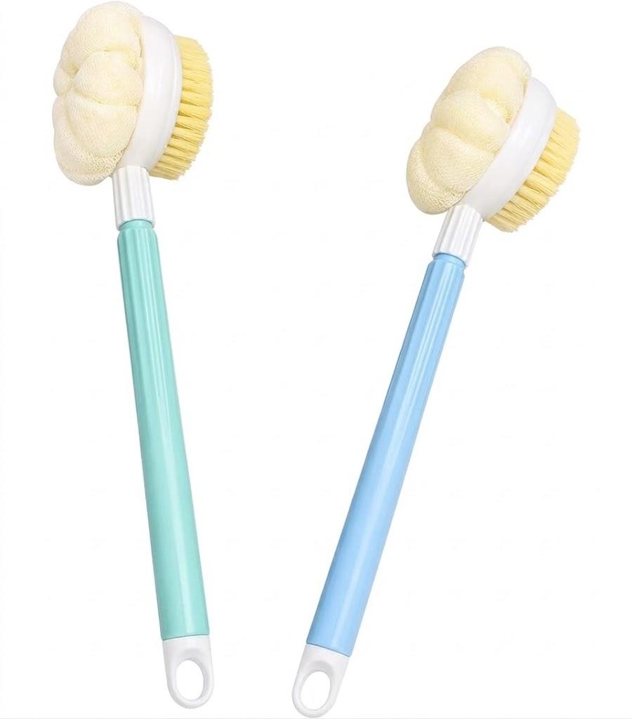 2 Pack Shower Body Brush, Back Scrubber with Bristles and Loofah