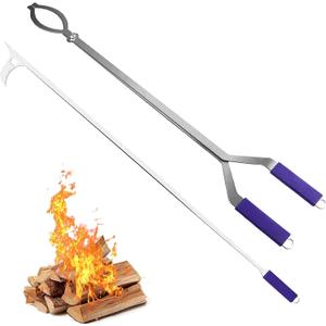 40" Fireplace Tong Fire Poker Set, Fireplace Tongs Fire Poker for Fire Pit, Campfire Fireplace Outdoor/Indoor, Rustproof Solid Steel Large Fireplace Tongs and Fireplace Poker