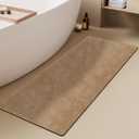 Bathroom Mat Quick Dry, Bathroom Rugs Non Slip Washable Thin Absorbent Bath Mat Fits Under Door Bathroom Floor Mat Perfect for Bath, Shower, or Sink 17"x59" Camel