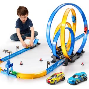 Slot Car Games Race Cars Toys for Boys Kids Age 5-7, Toy Cars Track Set with 4 Slot Cars, Loop Track and Jump Ramp, Slot Car Race Track Sets for 3 4 5 6 7 8+ Year Old Boy Girl Birthday Gifts