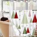 No Hook Christmas Shower Curtain with Snap in Liner, Double Layer Geometric Green Xmas Tree Shower Curtain for Bathroom Hotel Decor, 71" x 74"