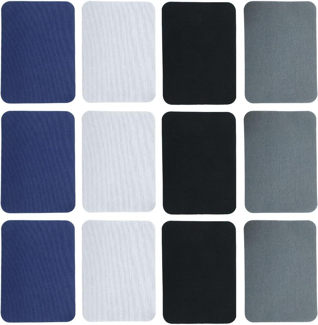 Fabric Repair Patches, Iron-on Cotton Sofa Patches for Clothes Denim Jean Pant Mending and Decorating - 12Pcs Black, Blue, Dark GreyLight Gray