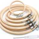 Biaungdo 6 Pcs Embroidery Hoops Set, Round Wood Embroidery Hoops, Adjustable Bamboo Circle Cross Stitch Hoop Ring, Wooden Embroidery Frames for Art Craft Sewing, Christmas Decoration(6 Inch)