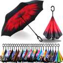 SIEPASA 49 Inch Inverted Reverse Upside Down Umbrella, Extra Large Double Canopy Vented Windproof Waterproof Stick Golf Umbrellas with C-shape Handle.