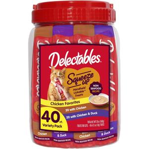 Delectables Squeeze Up Non-Seafood Chicken Variety Pack, Creamy Squeezable Puree, Lickable Wet Cat Treats, Grain-Free, No Added Fillers, 0.5 Ounces Tube, 40 Tubes Total (EXP 03/11/27)