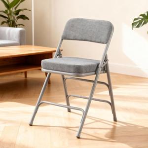 Elegant Folding Chair with Thick Cushioned Seat, Portable Metal Frame Foldable Chair for Indoor & Outdoor Use, Durable and Comfortable Upholstered Chair for Home, Office, and Events - Grey