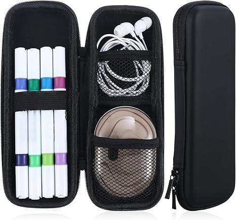 2 PCS Black Hard Pencil Case, Slim Small Pencil Case Hard Shell Pencil Holder Pen Case Organizer Box for USB Cable, Earphone, Fountain Ballpoint Pens (Black)