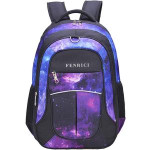Fenrici Large Kids Backpack for Boys, Girls, 18 Inch Book Bags, 10 Compartments, 360 Laptop Protection (Galaxy Purple)