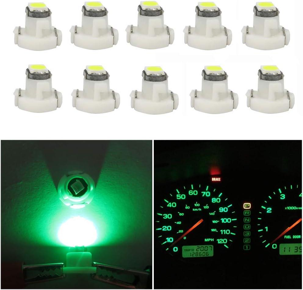 WLJH 10x Green T3 Neo Wedge Led 3030 SMD Chip 8mm Base Car Instrument Cluster Light Dashboard Gauge HVAC AC Heater Climate Control Lamps Switch Indication Interior Bulb Replacement (mini)