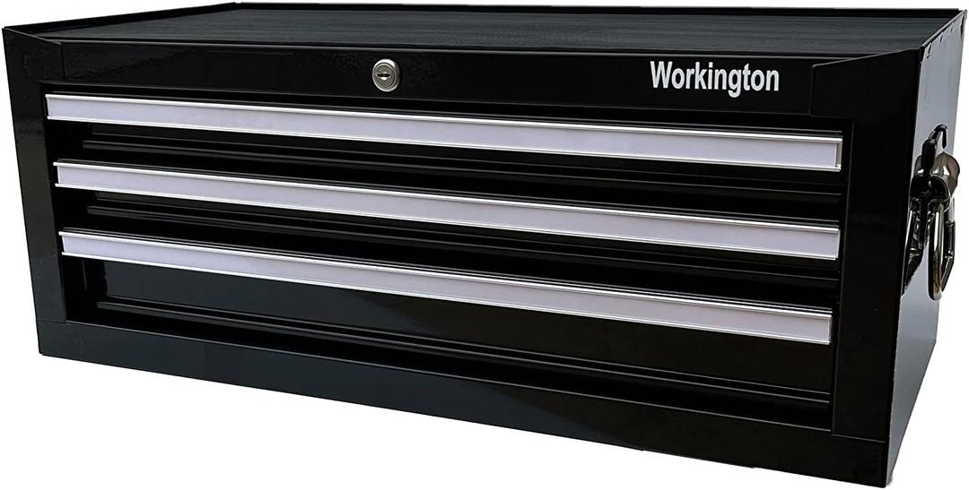 Workington Industrial 3 Drawers Portable Metal Intermediate Box, 26" Middle Tool Chest Cabinet with Ball Bearing Drawer Slides, Steel Tool Storage Box Organizer 4009 Black