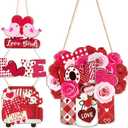 Sophena 2 Pcs Valentines Day Decoration Heart Wood Door Wall Signs with Ropes DIY, Wood Wreath Front Door Sign Hanging Crafts for Farmhouse Party Supply