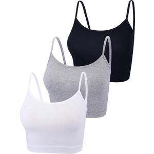 Boao 3 Pcs Crop Camisole Top Spaghetti Strap Tank Sleeveless Crop Tank Top for Women, Large