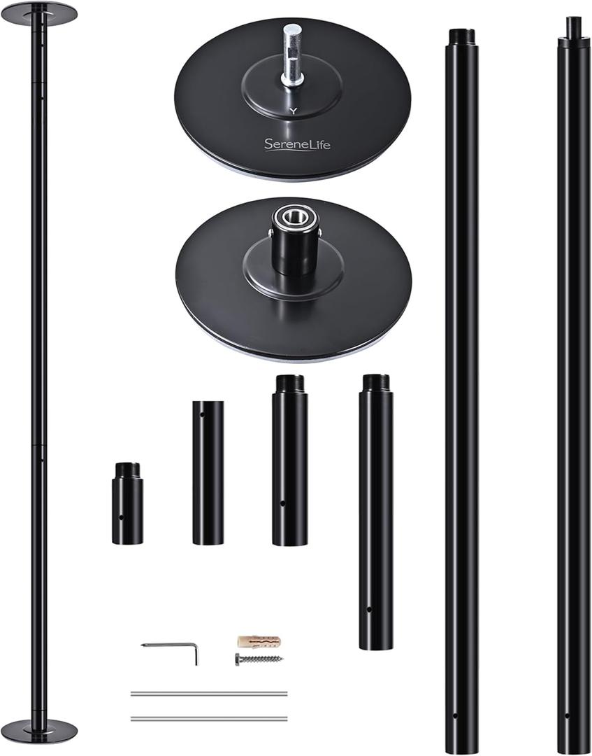 SereneLife Professional Spinning Dance Pole, 45mm Portable Exercise Pole for Fitness  Durable Steel Build, Anti-Rust Finish, Suitable for Home, Club, Gym, Party, Pub (Black)