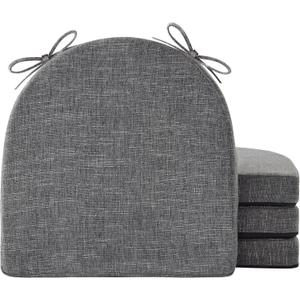 Chair Cushions for Dining Chairs with Ties and Removable Cover, Dining Kitchen Chair Pads with Non-Slip Bottom, High-Resilience Indoor Seat Cushions, 16'' x 16'' x 2'', Set of 4, Dark Grey