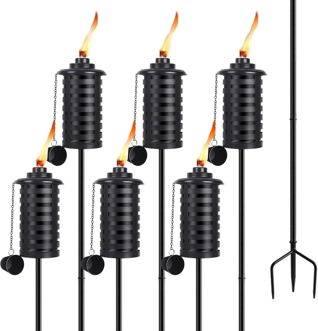 ZSZMFH 6 Pcs Metal Torch for Outside, 16 oz Outdoor Metal Torch Garden Dcor,59-Inch Upgraded Citronella Torches with 3-Prong Grounded Stake, Table Top Torches for Party Patio Pathway