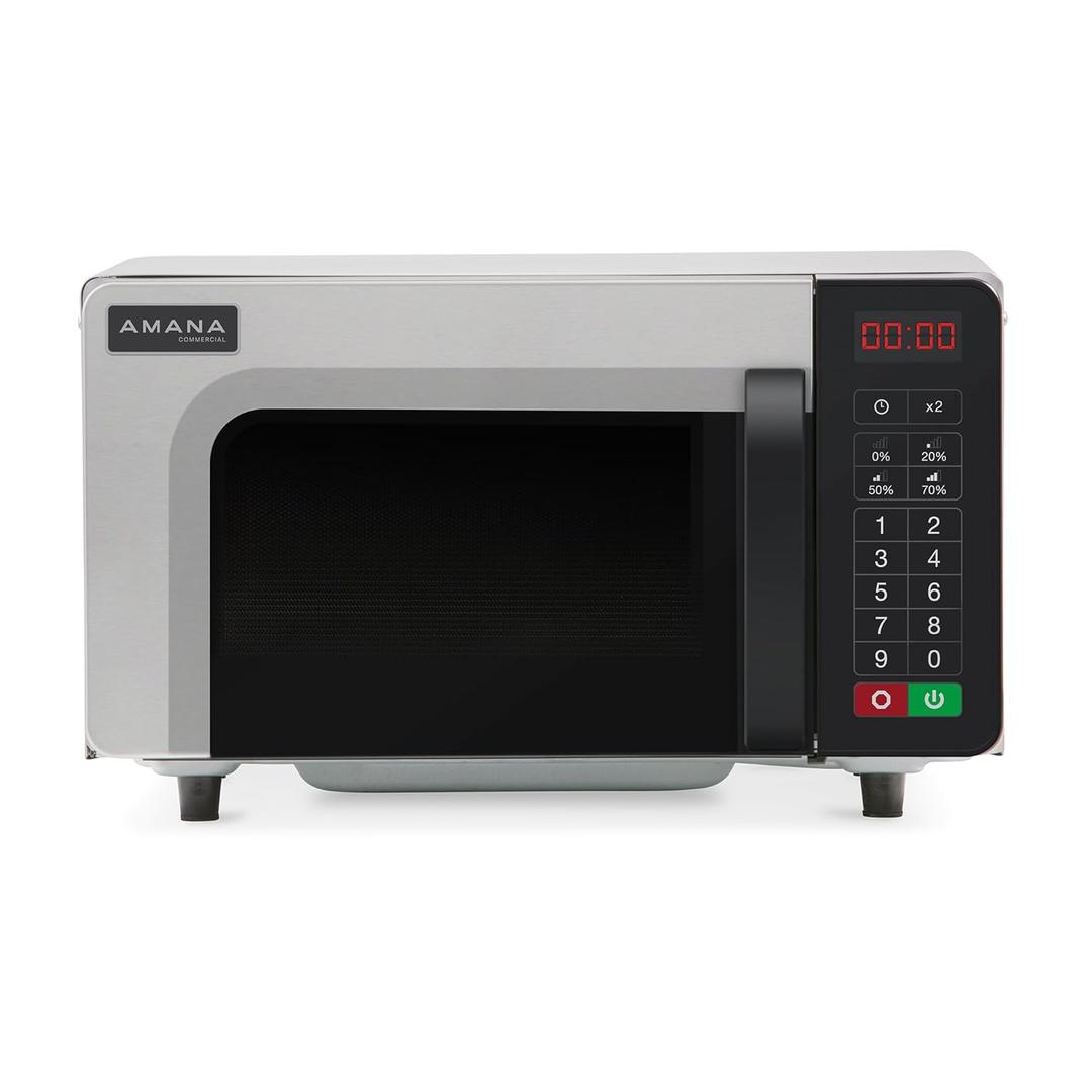 Amana RMS10TSA 1000 Watt Heavy-Duty Countertop Commercial Microwave Oven with Push Button Controls for Restaurant Buffet Catering | 0.8 Cu. Ft, 20"W x 16-1/2"D x 12-1/4"H, Stainless Steel, 120v, NSF