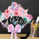 35 Pcs Graduation Cap Decorations Kits DIY Pink Faux Flower Heads 3D Butterfly Bow Ornament Adhesive Rhinestones Glitter Alphabet Letter Number Sticker for Grad Cap Topper Graduation Party DIY Crafts