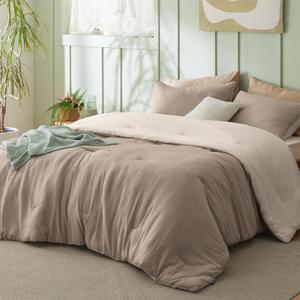 Bedsure Twin/Twin XL Comforter Set, Reversible Khaki Soft Prewashed Bedding for All Seasons, 2 Pieces Warm Down Alternative Bed Set, 1 Lightweight Comforter (68"x88") and 1 Pillowcase