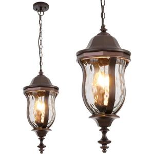 Large Outdoor Pendant Light Fixtures, 23.6'' Exterior Hanging Lantern Porch Light Adjustable, Brown Hanging Lamp Farmhouse Exterior Chandelier Ceiling Mount for Entrance Patio