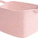 Goodpick Pink Storage Baskets for Organizing, Woven Rope Baskets for Shelves, Baby Basket for Nursery, Toy Storage Bins, Decorative Empty Gift Basket, 13" x 10" x 9"