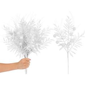 RoseCraft 10PCS Christmas Tree Decorations, Artificial Glitter Berry Stems Branches, for Christmas Tree Ornaments Picks Twigs Xmas Vase Filler Home Wedding Holiday Winter Decor. (White)
