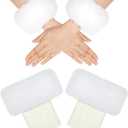 choyaxo Faux Fur Short Wrist Cuff Set Incluidng Fuzzy Arm Warmers Boot Cuffs Furry for Women Girls (White)