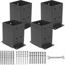 44 Post Base 4 Pcs, (Inner Size 3.6"x3.6") Post Brackets, Heavy Duty Black Metal Powder-Coated Thick Steel Post Anchor Outdoor for Support Deck Base Plate Pergola Brackets Fence Kit