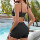 Women Two Piece Swimsuits with Boyshort High Waisted Bikini Set Sporty Tummy Control Bathing Suit Athletic Color Block (Black, XXL)