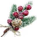 8pcs Christmas Berries Red Stems Evergreen Pine Branches, Christmas Picks Spray Artificial Pine Cones Holly Stem Craft Winter Holiday Floral Picks for Dcor DIY Xmas Garland Wreath Ornament