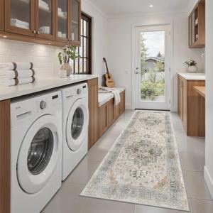 Madane Washable Runner Rug - 2x6 Rug Runners for Hallways 6 Foot Non Slip Vintage Kitchen Runner Rug Ultra-Thin Bathroom Runner Rugs Carpet Laundry Room Bedroom (2x6ft, Light Taupe Brown)