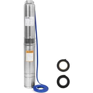 WASSERMANN 4" Deep Well Submersible Pump with 10FT Cable,1HP,220V/60HZ,33GPM,190FT Head,Stainless Steel Submersible Well Pumps Borehole Water Pump for Home, Factories, Irrigation, Farmland