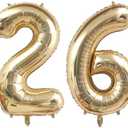 40 Inch Light Gold 26 Number Balloons Giant Champagne Gold Birthday Numbers 26 Foil Mylar Helium Large Digital 2026 Balloon White Gold 26th or 62nd Anniversary Party Decorations Supplies