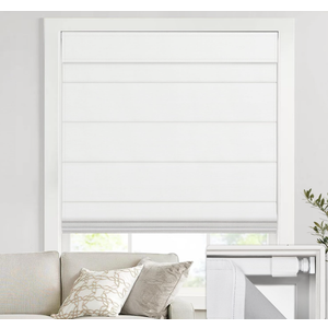 UNISHADES no Drill Cordless Roman Shades for Windows, 38" W × 64" H - 100% Blackout - Linen - Mist White