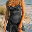Wenrine Womens Polka Dot Mini Dress Spaghetti Strap Summer Dresses (M)