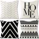 Set of 4Throw Pillow Covers Decorative 20x20 Inch for Couch, Large Black and White Square Outdoor Accent Pillows Cover Case for Bed Cushion and Living Room Farmhouse Decoration (Black0150)