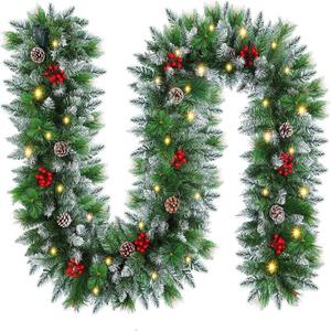 Christmas Garlands,2.7M/ 9FT Christmas Garland,Christmas Garland with Lights, and Berries,for Fireplaces,Stairs, Interior Decoration,Christmas Decoratio (Green)