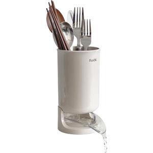Carrotez Utensil Drying Holder for Kitchen Counter, Self Draining, Small Utensil Cutlery Flatware Silverware Holder Drainer Cup, Beige, 1 ea