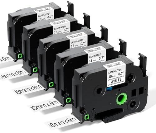 18mm 0.7 Laminated White Tape TZe-241 Compatible with Brother PTouch TZ Tape Black on White 3/4 Inch x 26.2 Feet Refills for PT-D410 PT-D400 PT-D610BT PTD600, 3-Pack TZe241