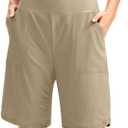 Viodia Women's 9" Long Swim Board Shorts with Pockets High Waisted Beach Swimsuits Knee Length Short for Women with Liner (Gold, XXXL)