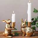 Sliner 2 Set Easter Bunny Candle Holders Rabbit Gold Taper Decorations, Vintage Rustic Candlesticks Pedestal, Centerpieces Decor for Candle Fireplace Mantle Dining Table Gifts Crafts