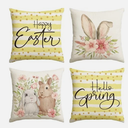 Easter Pillow Covers 18x18 Set of 4 Easter Throw Pillow Covers with Bunny and Eggs Spring Home Decor Buffalo Check Plaid Pillowcase Square Cushion Covers for Sofa Bed Couch