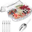 Appetizer Serving Tray on Ice with 1 Stainless Steel Ice Scoop and 5 Forks Chilled Platter with Lid, 4 Compartments for Shrimp Cocktail Fruits Veggies Seafood Dips, Cold Dish for Party
