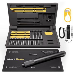 HOTO Precision Screwdriver Set, 110 Upright Workpad, Mini Electric Screwdriver with Charging Dock, 0.05/0.2 Nm Torque, LED Light, 26 Bits and 10 Repair Tools for Electronics, Phones, Laptops