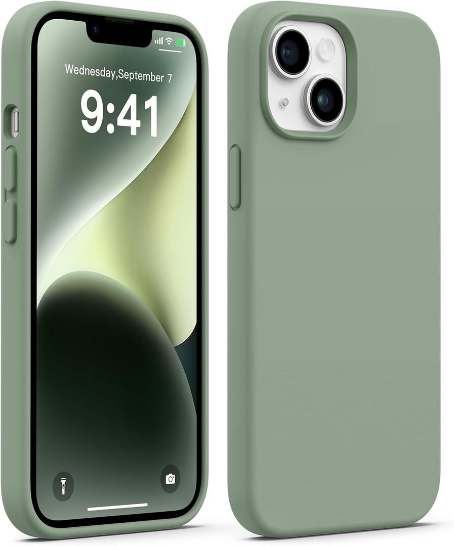 AOTESIER Compatible with iPhone 14 Case, Full Body Food-Grade Silicone Wear-Resistant, Anti-Drop Protection with Soft Anti-Scratch Microfiber Lining Phone Case for iPhone 14, 6.1 inch, Calke Green