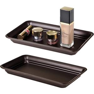 Vintage Farmhouse Decor Metal Vanity Tray(2 Pack),Countertop Guest Hand Towel Storage Organizer Tray Dispenser, Sturdy Holder for Perfume,Cosmetics, Jewelry, Makeup Bathroom Organizer (Bronze)