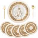 MASHDE Bohemian Woven Place Mats Set of 6, Heavy Duty Gourd Grass with Stitched Edges for Wedding Christmas Dining Table Decor, 11.6'' Round Heat Resistant​